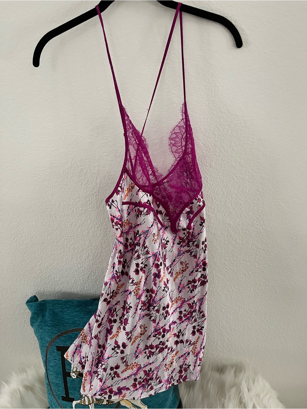 Victoria's Secret Pink Floral Lace-Trim Satin Chemise